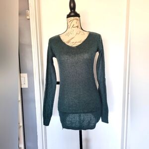 BP. Wool‎ Blend Forest Green Long Fitted Sweater Side Zip Knit Lightweight XS